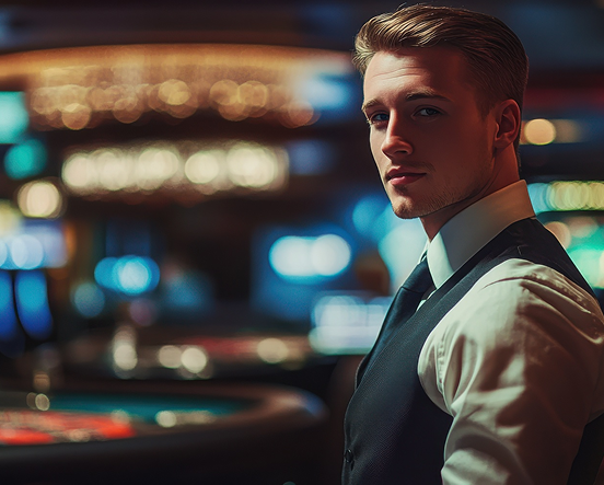 Casino interior with professional dealer